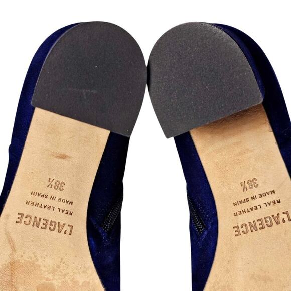 L’AGENCE Jeanne Blue Suede Pointy Toes Block Heel Booties $445 Size 38.5 - Picture 8 of 9